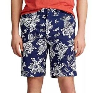 POLO RALPH LAUREN Hawaiian Bear Relaxed Fit Chino Shorts Men 35 Relaxed Fit Navy